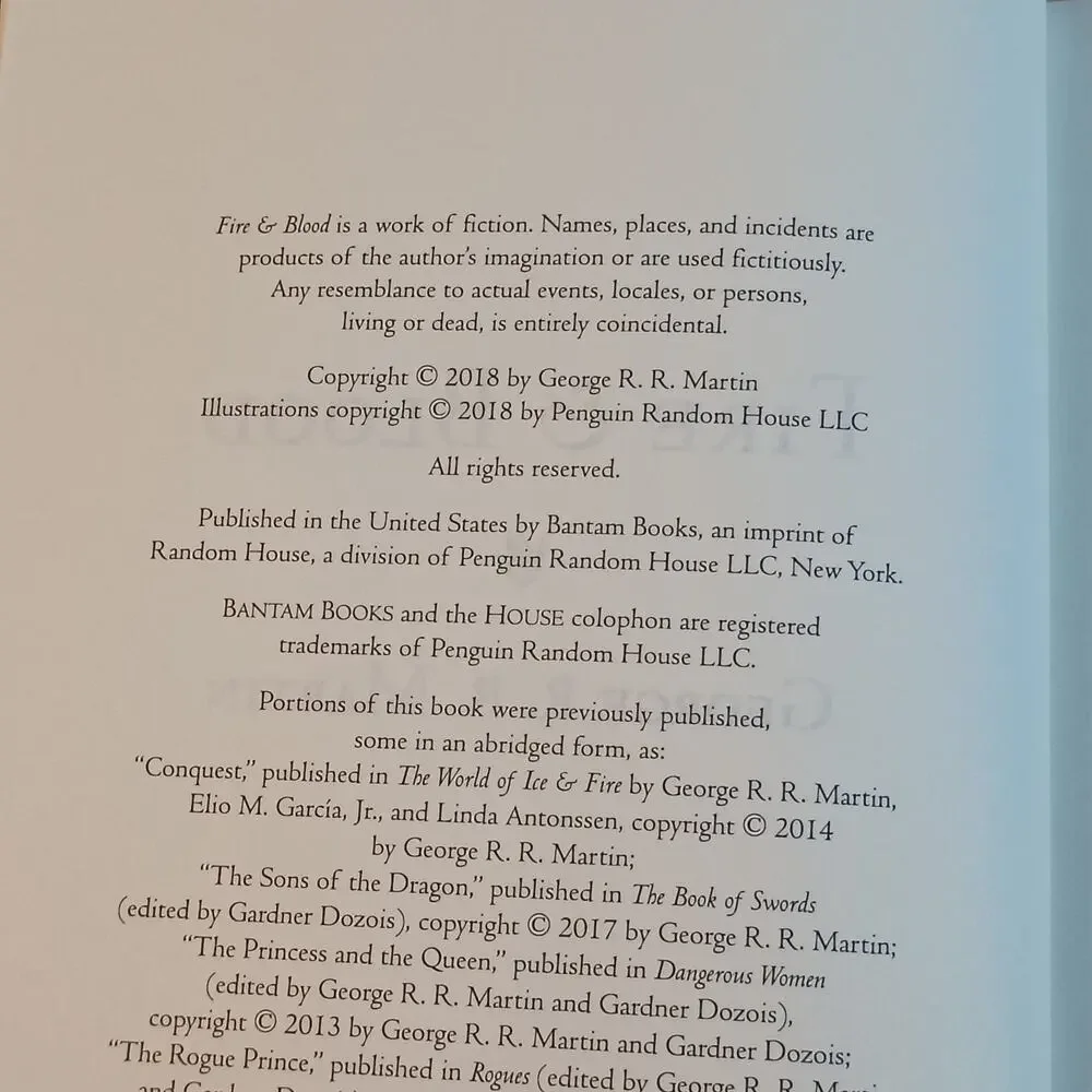 Fire & Blood George R.R. Martin 1st Edition 1st Print Hardcover Game of Thrones